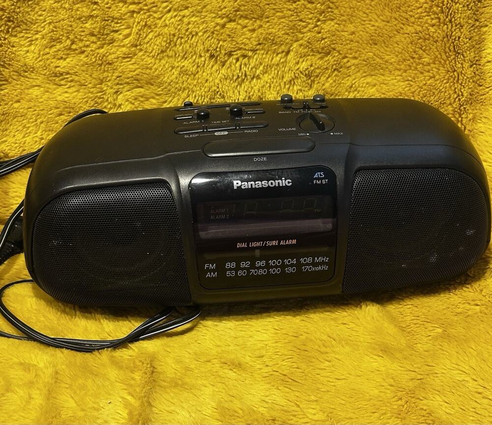 Vtg Panasonic RC-X230 AM/FM Dual Alarm Stereo Clock Radio Black Works See Photos